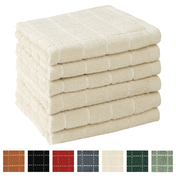 Sortora Kitchen Dish Cloths 100% Cotton, Super Soft Absorbent Dish Towels, Rags for Washing Dishes and Cleaning, Reusable Kitchen Cloths 6 Pack, 12 x 12 inches, Beige