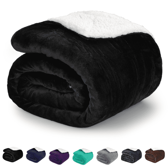 Sortora Sherpa Throw Blanket, Black Ultra Soft Fluffy Plush & Thick Sherpa Blanket for Bed Couch Office, Washable Reversible Lightweight Blanket for Cold Winter, 50"x60"