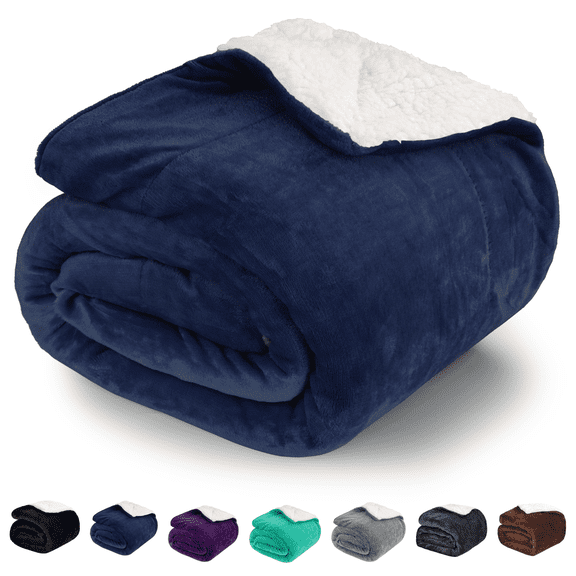 Sortora Sherpa Throw Blanket, Blue Ultra Soft Fluffy Plush & Thick Sherpa Blanket for Bed Couch Office, Washable Reversible Lightweight Blanket for Cold Winter, 50"x60"