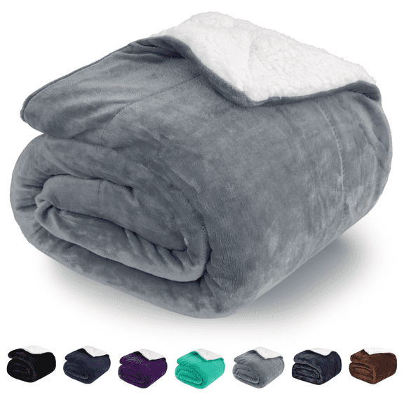 Sortora Sherpa Throw Blanket, Gray Ultra Soft Fluffy Plush & Thick Sherpa Blanket for Bed Couch Office, Washable Reversible Lightweight Blanket for Cold Winter, 50"x60"