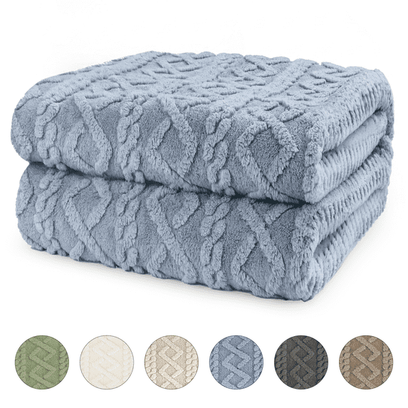 Sortora Blue Throw Blanket, Throw Size Plush Fluffy Couch Blankets, Soft Lightweight Cozy Bed Blankets for All Seasons - 280GSM Double-Sided 3D Knit, Machine Washable, 50"x60"