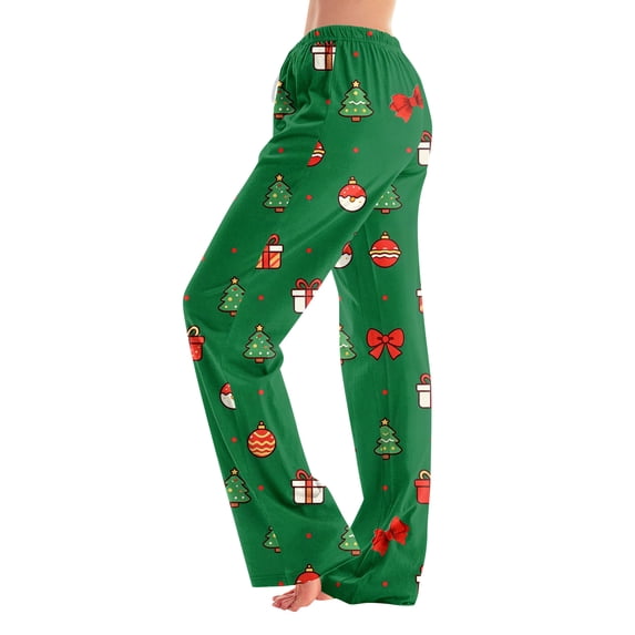 Sorvello Christmas Print Sleep Pants Full Length Elastic Waist Adult Lounge Pajamas Seasonal Wear Army Green L