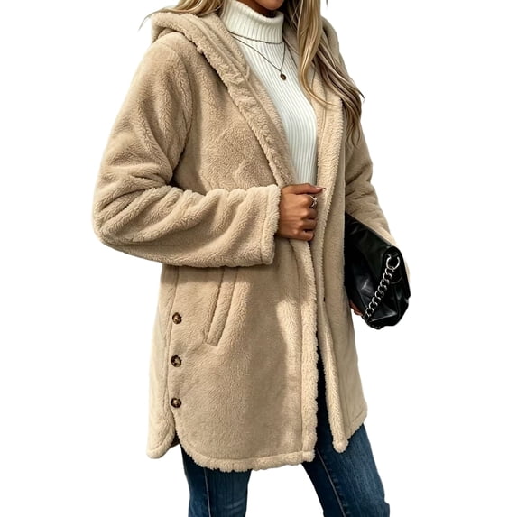 Sorvello Fleece Jacket Women Zip Up Jacket with Pockets Oversized Long Faux Sherpa Hoodies Fuzzy Jackets Warm Comfort Winter Coat Khaki S