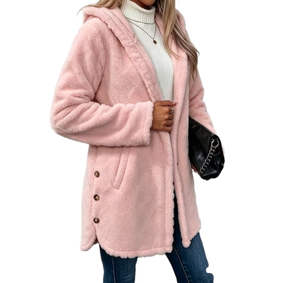 Sorvello Fleece Jacket Women Zip Up Jacket with Pockets Oversized Long Faux Sherpa Hoodies Fuzzy Jackets Warm Comfort Winter Coat Pink S