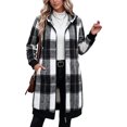 thumbnail image 1 of Sorvello Long Flannel Jacket Women Hooded Plaid Coat Oversized Button Down Shacket 2026 Fall Winter Casual Warm Trench Coats Cow Pattern L, 1 of 3