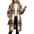 thumbnail image 1 of Sorvello Long Flannel Jacket Women Hooded Plaid Coat Oversized Button Down Shacket 2026 Fall Winter Casual Warm Trench Coats Khaki L, 1 of 3
