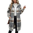 thumbnail image 1 of Sorvello Long Flannel Jacket Women Hooded Plaid Coat Oversized Button Down Shacket 2026 Fall Winter Casual Warm Trench Coats Light Gray L, 1 of 5