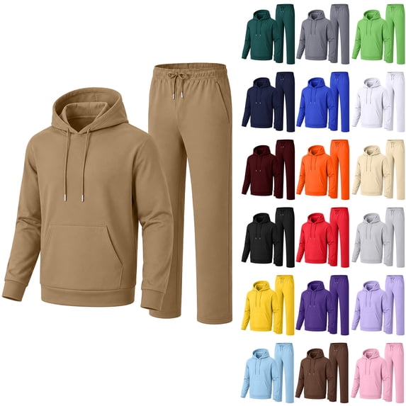 Sorvello Men's 2 Piece Hoodie Track Suits Wide Leg Sweatpants Sets Drop Shoulder, Ribbed Cuffs & Hem, Open-Bottom Pants, Solid Colors Wine L