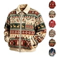 thumbnail image 1 of Sorvello Men's Boho Corduroy Christmas Pixel Print Full Zip Jacket Long Sleeve Loose Fit Collared Coat Top Winter Outerwear with Pockets for Men 2026 Khaki S, 1 of 5