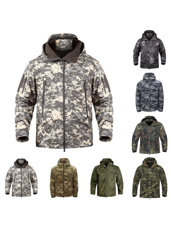 Men's Camo Jacket Full Zip Waterproof Windproof Sherpa Fleece Lined Top Hooded Winter Outdoor Cold Weather Coat for Men Camouflage XXL