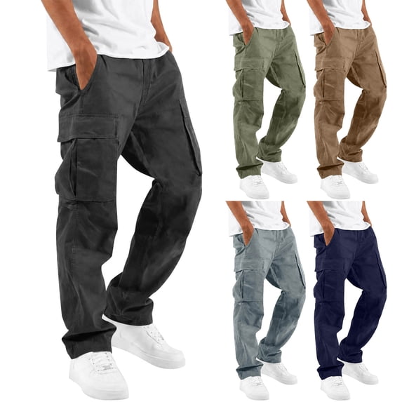 Sorvello Men's Cargo Pant With Pockets Drawstring Elastic Waistband Lightweight Casual Workout Jogger for Men Fall Daily Work Sports Pant White XXL