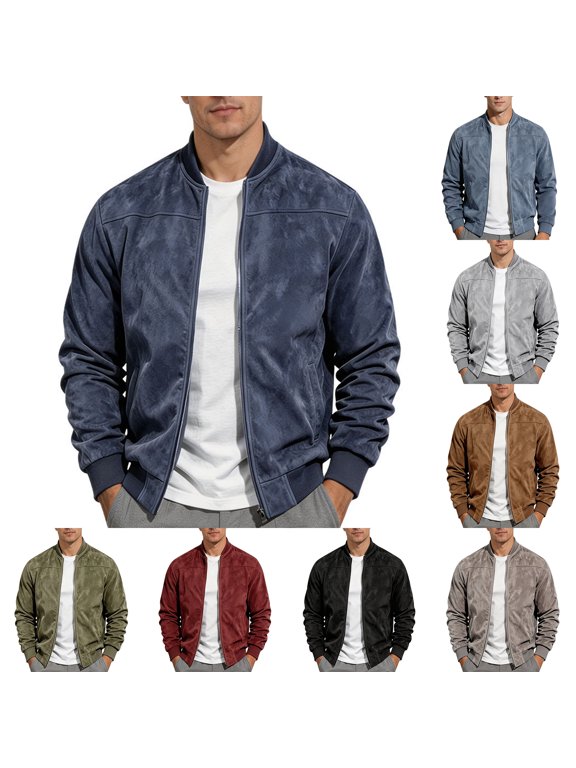 Men's Faux Suede Zip Up Jacket Stand Collar Long Sleeve Pockets Casual Fall Winter Work Office Daily Outerwear for Men Red XXXL