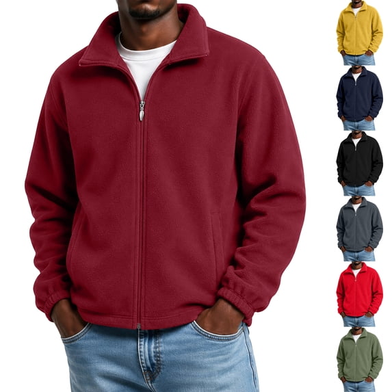 Sorvello Men's Full Zip Fleece Jacket Lapel Collar Long Sleeve Thermal Coat Winter Outdoor Warm Jacket with Zip Pockets Dark Gray XXXL