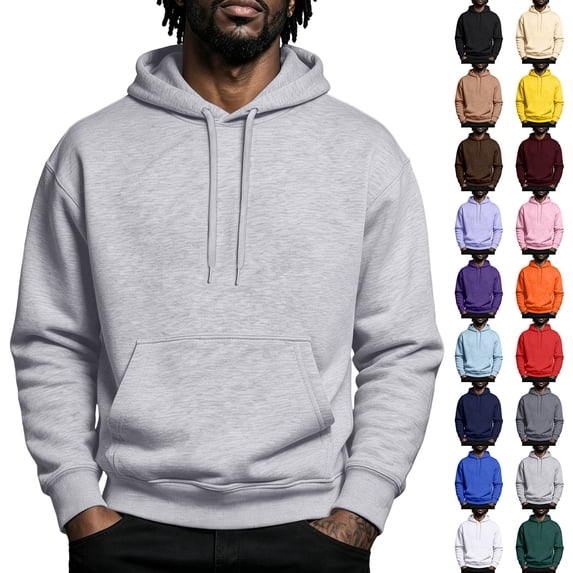 Sorvello Men's Hooded Pullover Sweatshirt Fleece Lined Long Sleeve Loose Fit Vintage Warm Casual Fall Winter Running Top With Pocket Black L