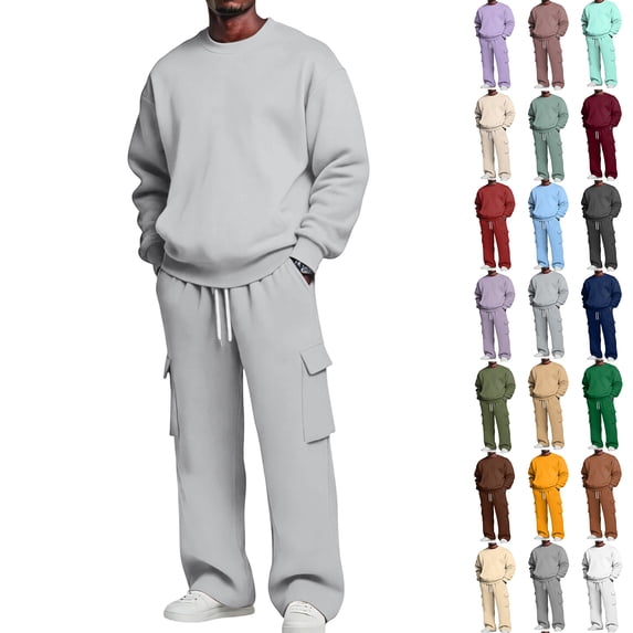 Sorvello Men's Sweat Suits 2 Piece Set Crewneck Pullover Sweatshirt With Baggy Cargo Sweatpants Casual Sweat Sets Track Suit Complexion M