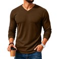 thumbnail image 1 of Sorvello Men's V-Neck Long Sleeve T-Shirt Fall Breathable textured fabric Casual Pullover Tops Brown 3XL, 1 of 7