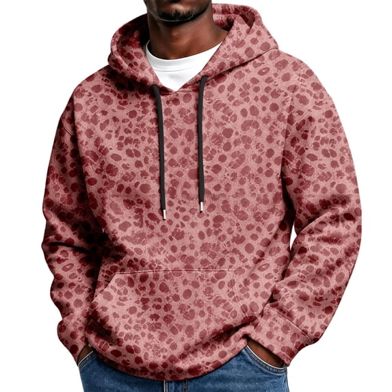Sorvello Mens Camo Hoodies Cheetah Print Oversized Hooded Sweatshirt Fleece Pullover Sweatshirts Long Sleeve with Pocket and drawstring Vermilion L