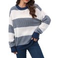thumbnail image 1 of Sorvello Sweaters for Womens Oversized Sweaters Lightweight Knit Color Block Pullover Sweater Fall Winter Blue 2XL, 1 of 5