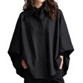 thumbnail image 1 of Sorvello Women Poncho Sleeve Lapel Button Down Oversized Batwing Shirt Outerwear Summer Fall Loose Top Causal Outfits Black L, 1 of 5