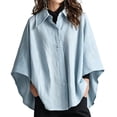 thumbnail image 1 of Sorvello Women Poncho Sleeve Lapel Button Down Oversized Batwing Shirt Outerwear Summer Fall Loose Top Causal Outfits Light Blue XL, 1 of 5