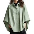 thumbnail image 1 of Sorvello Women Poncho Sleeve Lapel Button Down Oversized Batwing Shirt Outerwear Summer Fall Loose Top Causal Outfits Light Green XL, 1 of 5
