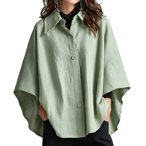 Sorvello Women Poncho Sleeve Lapel Button Down Oversized Batwing Shirt Outerwear Summer Fall Loose Top Causal Outfits Light Green XL