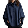 thumbnail image 1 of Sorvello Women Poncho Sleeve Lapel Button Down Oversized Batwing Shirt Outerwear Summer Fall Loose Top Causal Outfits Navy L, 1 of 5