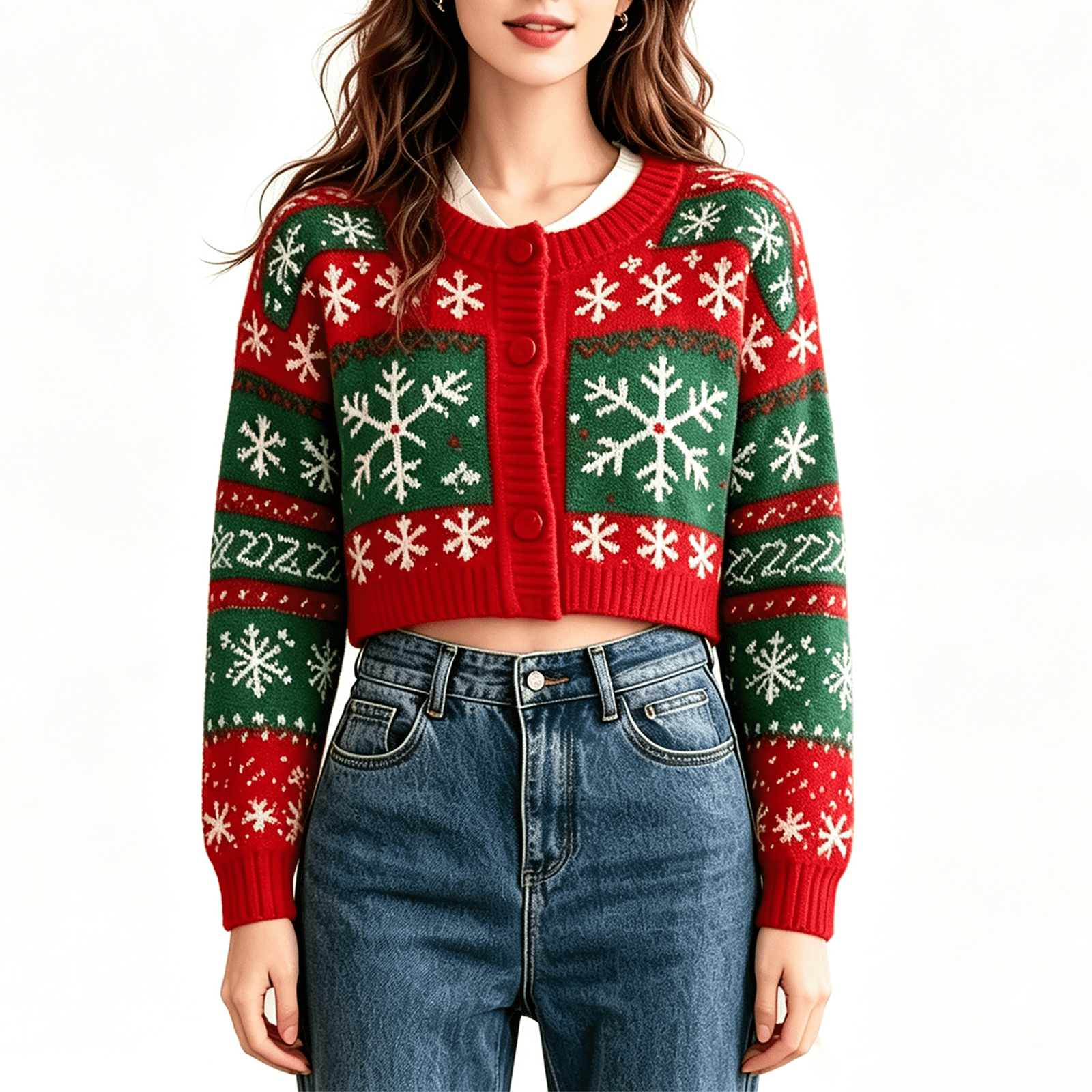 Short Notes Paper Sorvello Women's Cropped Christmas Snowflake Cardigan Sweater, Button ...
