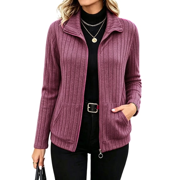 Sorvello Women's Full Zip Up Cardigan Sweater Lightweight Casual Long Sleeve Jackets with Pockets Hot Pink M