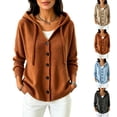 thumbnail image 1 of Sorvello Women's Hooded Knit Cardigan Sweater Button Down V Neck Drawstring Hood Solid Color Warm Fall Winter Outerwear Coat for Women Light Brown M, 1 of 7