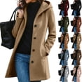 thumbnail image 1 of Sorvello Women's Hooded Single Breasted Long Wool Coat Casual Warm Winter Outerwear for Women Fall Jacket with Pockets Button Front Beige XXL, 1 of 5