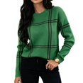 thumbnail image 1 of Sorvello Women's Plaid Knit Sweater, Oversized Crewneck Pullover Long Sleeve, Ribbed Cuffs & Hem Casual Fall Style Green S, 1 of 8
