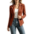 thumbnail image 1 of Sorvello Women’s Short Faux Suede Jacket Tailored Fit Notch Lapel Button Closure Structured Coat Red M, 1 of 6