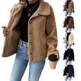thumbnail image 1 of Sorvello Women's Single Breasted Sherpa Jacket Notch Lapel Fleece Lined Coat Button Front Winter Warm American Style Vintage Outerwear Top for Women White XL, 1 of 6