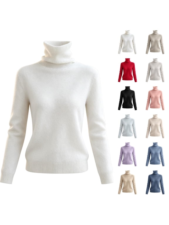 Women's Wool Blend Turtleneck Business Sweater Soft & Anti-Pilling, Long Sleeve Pullover, Office Work, Fall Winter Basic Layering Top for Women White M