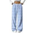 thumbnail image 1 of Sorvello Womens Home Casual Pajama Pants Lips Heart Print Plush Wide Leg Sleep Pants Elastic Drawstring Blue XL, 1 of 6