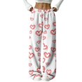 thumbnail image 1 of Sorvello Womens Home Casual Pajama Pants Lips Heart Print Plush Wide Leg Sleep Pants Elastic Drawstring White 2XL, 1 of 6