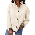 thumbnail image 1 of Sorvello Womens Ruffle Short Trench Coat Single Breasted Cropped Jackets,Stand Collar Button Down Fall Jackets Beige 2XL, 1 of 6
