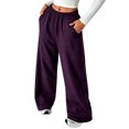 thumbnail image 1 of Sorvello Womens Solid High Rise Wide Leg Lounge Pants Elastic Pull On Waist Side Pockets Full Length Casual Sweatpants Dark Purple M, 1 of 5