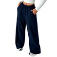 thumbnail image 1 of Sorvello Womens Solid High Rise Wide Leg Lounge Pants Elastic Pull On Waist Side Pockets Full Length Casual Sweatpants Navy 2XL, 1 of 6
