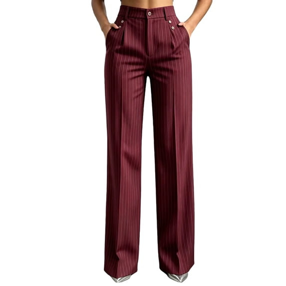 Sorvello Womens Wide Leg Dress Pants Business Casual High Waist Work Trousers Pleated Straight Leg Office Slacks with Pockets Wine M