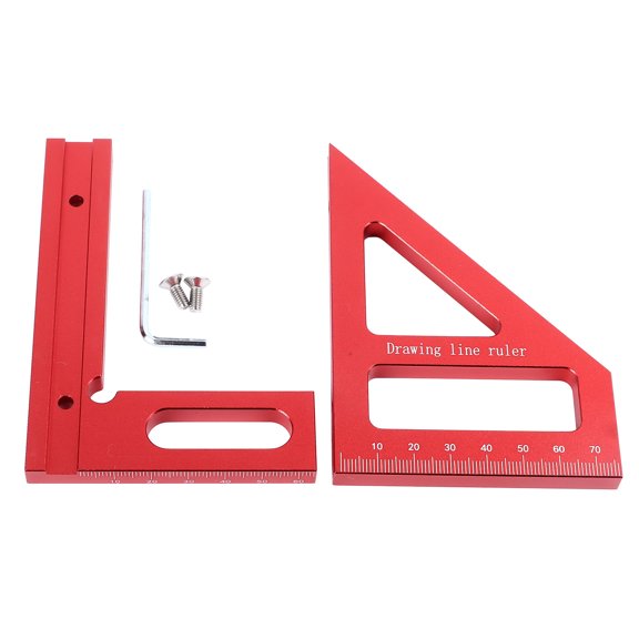 Sorven 45 90 Degree Woodworking Protractor 45 90 Degree Woodworking Square Protractor, 3D Multi Angle Measuring Ruler Aluminum Alloy for Workpieces Red