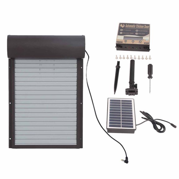 Sorven Automatic Chicken House Door Automatic Chicken Coop Door, Rolling Curtain Chicken House Door Solar Powerd Multifunction with LED Display Controller for Chicken for Poultry
