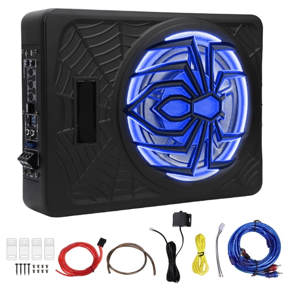 Sorven Car Powered Subwoofer Car 10 Inch 1250W Car Subwoofer Slim Active Powered Under Seat Car Subwoofer Built in Amplifier Remote Control Low Pass Gain Boost Deep Bass for Truck SUV