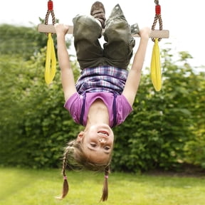 Sorven Children Trapeze Swing Bar With Rings Wooden Playset Swing Children Trapeze Swing Bar With Rings Wooden Playset With Plastic Rings Gym Rings For Kids Adults