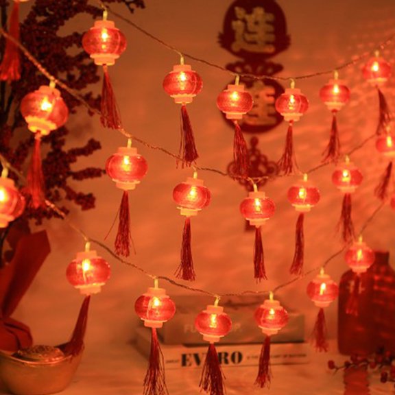 Sorven Chinese Lantern String Lights Chinese Lantern String Lights, LED Light Beads Red Lantern String Lights for Courtyards With Tassel 3meters/9.8ft 20 Lights