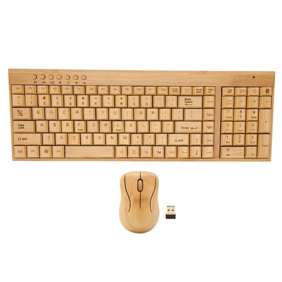 Sorven Computer Accessories Wireless Keyboard Mouse Combo Computer Input Devices Computer Wireless Devices 2.4GHz Plug and Play Bamboo Wood 1200 DPI with USB Receiver for Office Gaming