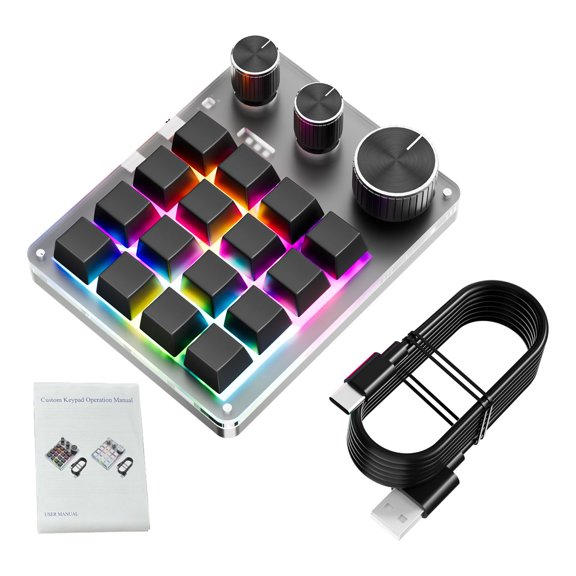 Sorven Custom Knob KeyPadCustomizable Programming Keyboard 16 Keys 3 Knobs USB Wired Volume Control Gaming Keypad