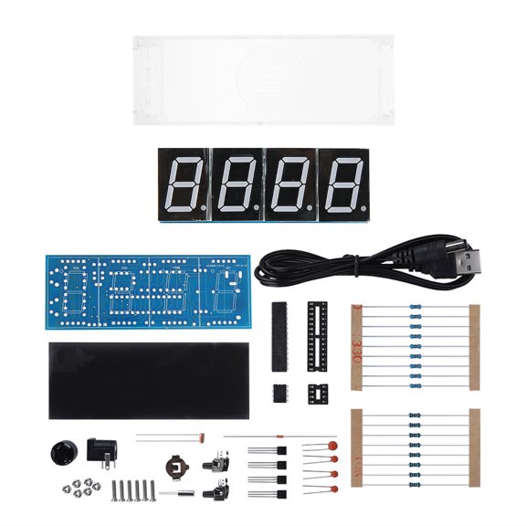 Sorven DIY LED ClockDIY Digital LED Clock Kit Electronic Time Temperature Display for Enthusiasts Transparent Case 4-Digit LED Blue Green White Red