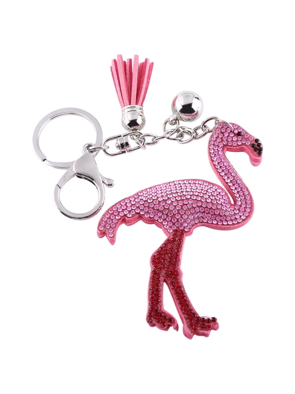 Key Key Elegant Pink Crystal Flamingo Keychain Bag Charm Pendant Gift Key Chain Ring withTassel